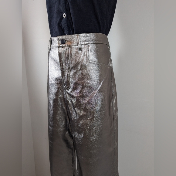 ALIX NYC x Revolve Gray Metallic Pants Size Large High Rise Straight Leg Faux - Picture 3 of 12